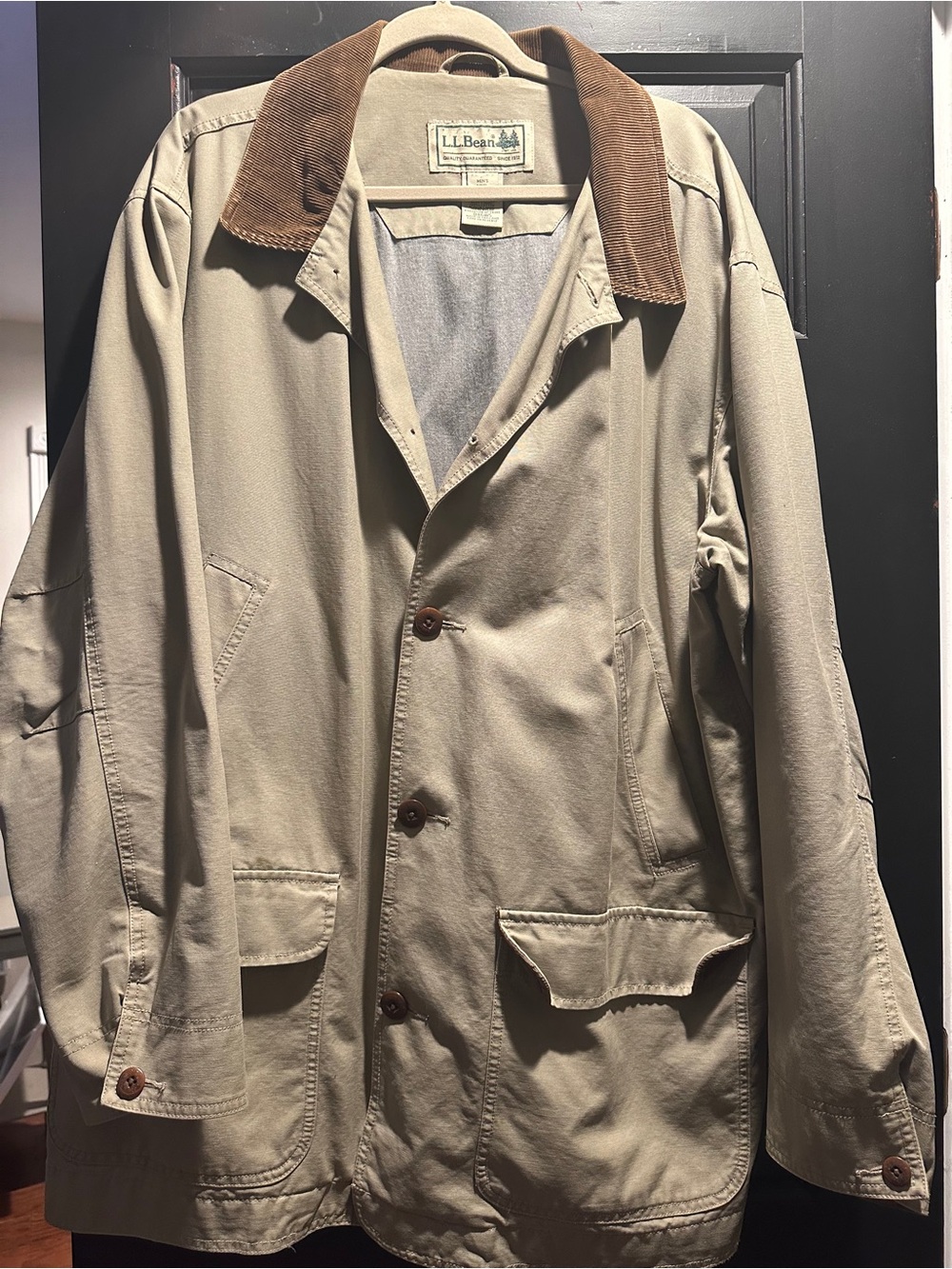 Vintage L.L. Bean Men’s Tan Cotton Field Jacket with Corduroy Collar
